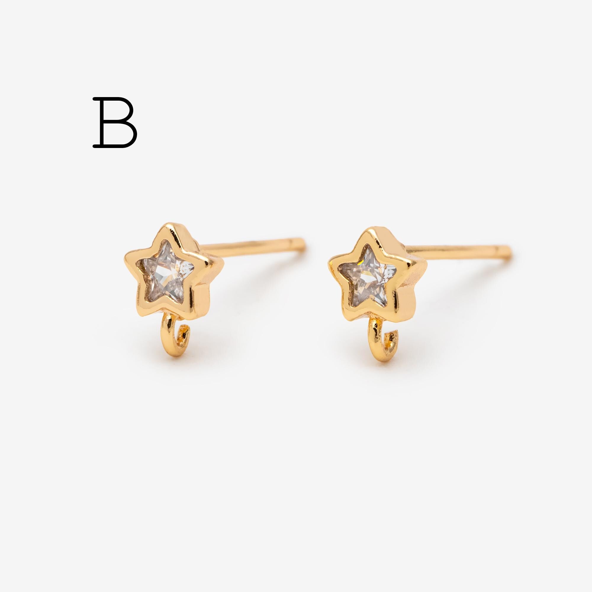 10pcs Star Chain Earring, 18x8mm, Gold Plated Brass Stud Earrings (#GB-1869)
